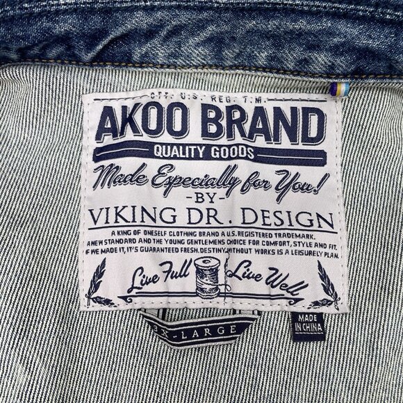 Akoo Brand Jean Vest Denim Camo Distressed Biker Hip Hop Streetwear Mens 3XL - Picture 5 of 10